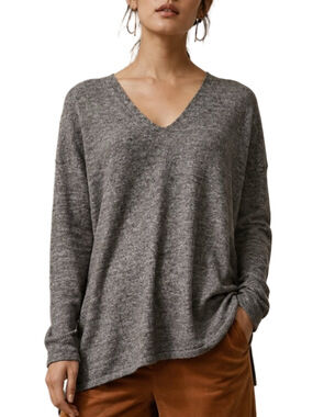 Babaton Aritzia Erin Linen Blend Wool V-Neck Sweater Top Gray Marl Size Large